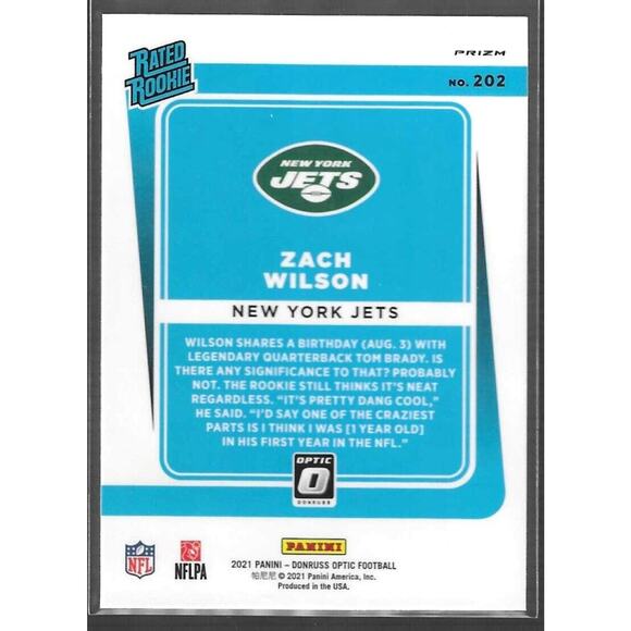 2021 Panini Donruss Optic Zach Wilson Silver Prizm Parallel Rated Rookie RC #202 - Picture 2 of 2